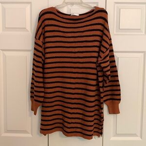 Kirundo Women’s Sweater Dress Size Large Orange Black Stripe Long Sleeve.  L1